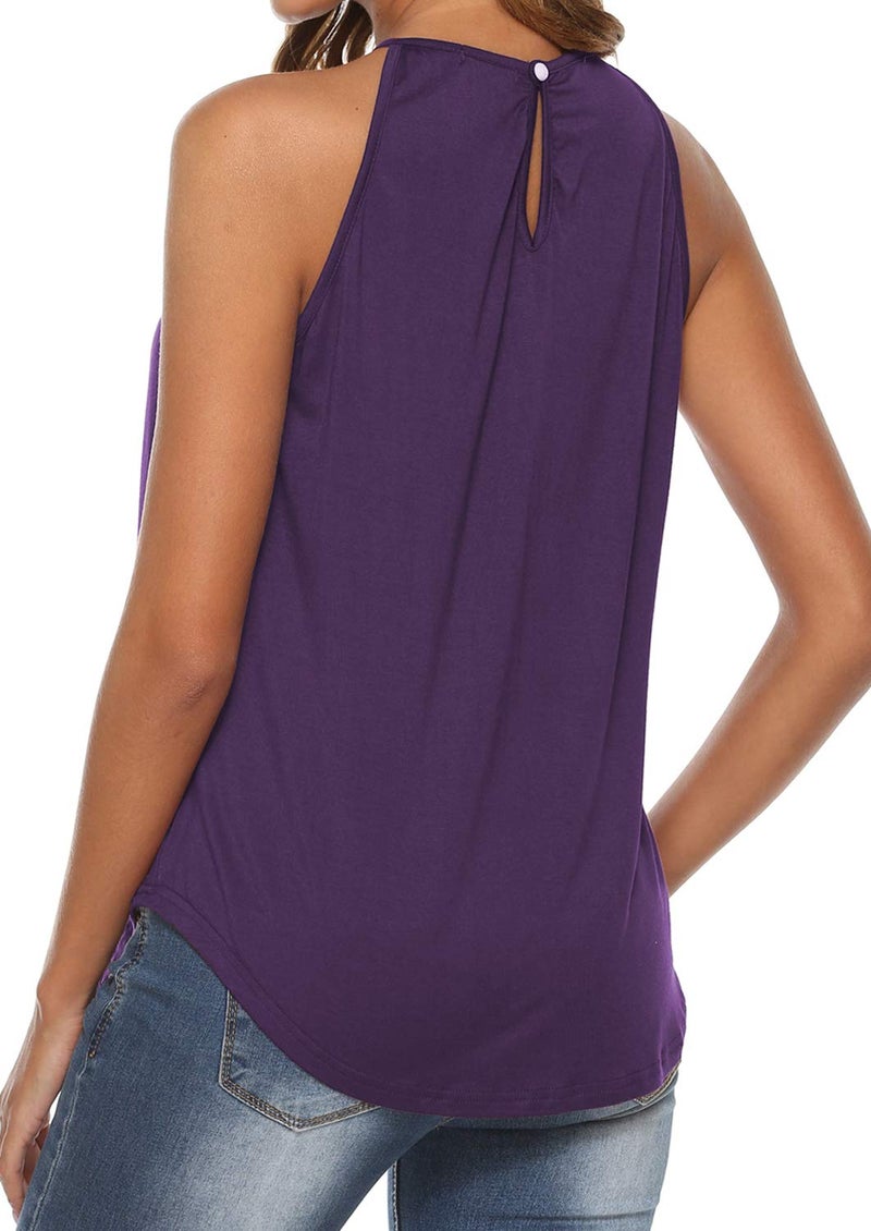 Bluetime Womens Shirts Halter Casual Summer Lace Crochet Sleeveless Tunic Tank Top Purple L - Image 3